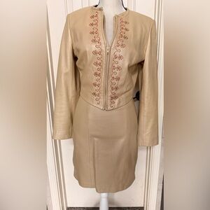 Vintage 90’s North Beach Leather Tan Floral Jacket and Dress combo